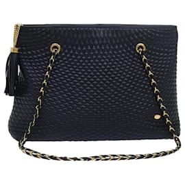 Bally-BALLY Quilted Chain Shoulder Bag Leather Black Auth kk252-Black