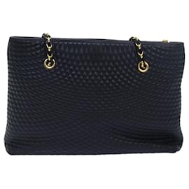 Bally-BALLY Quilted Chain Shoulder Bag Leather Black Auth kk252-Black