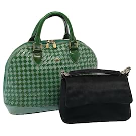 Bally-BALLY Hand Bag Suede Leather 2Set Green Black Auth bs14876-Black,Green