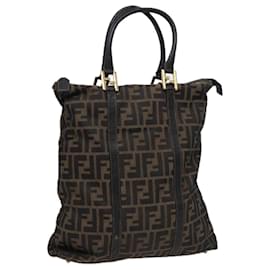 Fendi-FENDI Zucca Canvas Handtasche braun schwarz Auth mr305-Braun,Schwarz