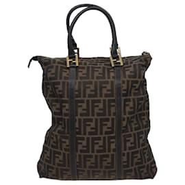 Fendi-FENDI Zucca Canvas Handtasche braun schwarz Auth mr305-Braun,Schwarz