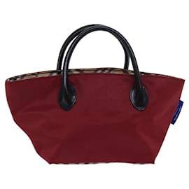 Burberry-BURBERRY Nova Check Blue Label Hand Bag Nylon Beige Red Auth mr331-Red,Beige