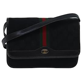 Gucci-GUCCI GG Canvas Web Sherry Line Shoulder Bag Black Red Green Auth yk13149-Black,Red,Green