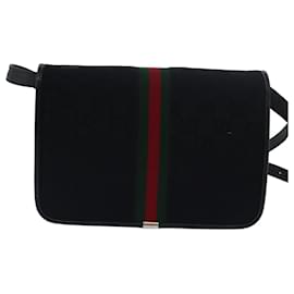 Gucci-GUCCI GG Canvas Web Sherry Line Shoulder Bag Black Red Green Auth yk13149-Black,Red,Green