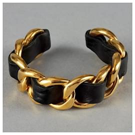 Chanel-Bracciale in pelle dorata vintage Chanel Victoire De Castellane-Nero,D'oro