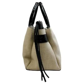 Nancy Gonzalez-Nancy Gonzalez Canvas and Crocodile Tote with Removable Pouch-Beige