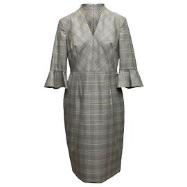 Robe midi en laine Glen Plaid Escada grise taille US 40 Gris