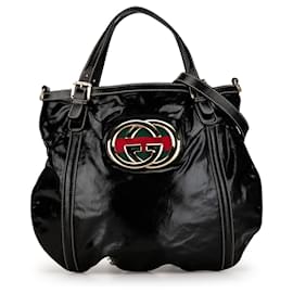 Gucci-Black Gucci Patent Dialux Britt Hobo Satchel-Black