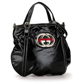 Gucci-Black Gucci Patent Dialux Britt Hobo Satchel-Black