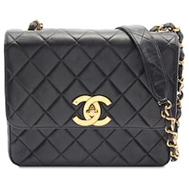 Chanel-Black Chanel Quilted Lambskin XL Square Flap Crossbody Bag-Black