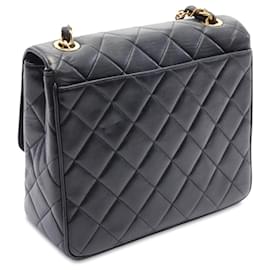 Chanel-Sac à bandoulière carré XL en cuir d'agneau matelassé noir Chanel-Noir