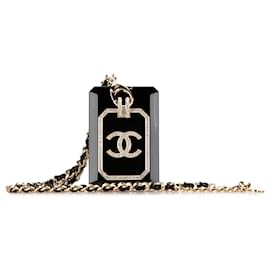 Chanel-Collier en résine et cuir avec porte-cartes orné de strass Chanel noir-Noir