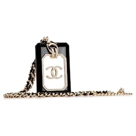 Chanel-Black Chanel Rhinestone Embellished Resin and Leather Card Case Necklace-Black