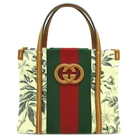 Gucci-Cream Gucci Mini Printed Canvas Interlocking G Web Satchel-Cream