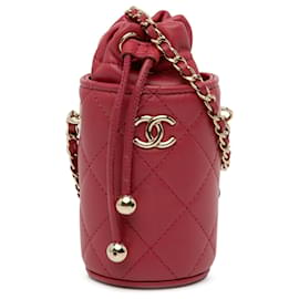 Chanel-Red Chanel Micro Quilted Lambskin Drawstring Bucket Bag-Red