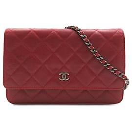 Chanel-Red Chanel Classic Caviar Wallet on Chain Crossbody Bag-Red