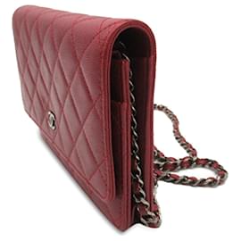 Chanel-Red Chanel Classic Caviar Wallet on Chain Crossbody Bag-Red