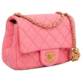 Chanel-Pink Chanel Mini Square Classic Umhängetasche aus Lammleder mit Perlen Crush-Pink