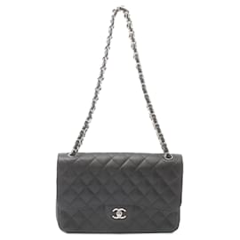 Chanel-Black Chanel Jumbo Classic Caviar Double Flap Shoulder Bag-Black