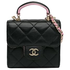 Chanel-Black Chanel Bicolor Lambskin Top Handle Clutch with Chain Satchel-Black