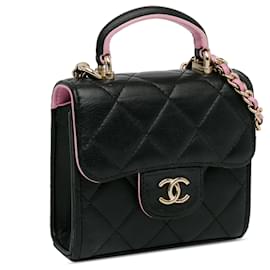 Chanel-Black Chanel Bicolor Lambskin Top Handle Clutch with Chain Satchel-Black