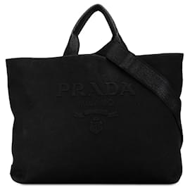 Prada-Black Prada Canapa Drill Tote Satchel-Black