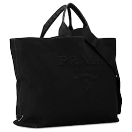 Prada-Black Prada Canapa Drill Tote Satchel-Black