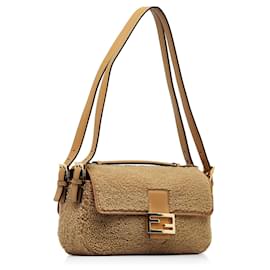 Fendi-Brown Fendi Multi Shearling Baguette Satchel-Brown