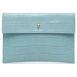 Alexander Mcqueen-Blue Alexander McQueen Embossed Leather Skull Clutch-Blue
