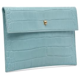 Alexander Mcqueen-Blue Alexander McQueen Embossed Leather Skull Clutch-Blue