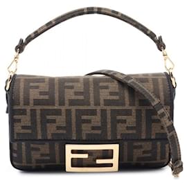 Fendi-Brown Fendi Small Zucca Canvas Baguette Satchel-Brown