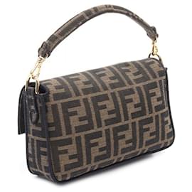 Fendi-Brown Fendi Small Zucca Canvas Baguette Satchel-Brown