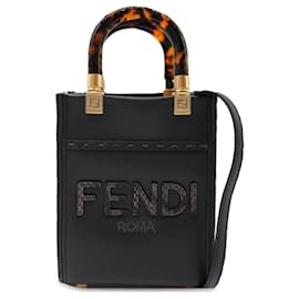 Fendi-Black Fendi Mini Sunshine Shopper Tote Satchel-Black