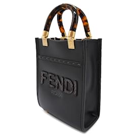 Fendi-Black Fendi Mini Sunshine Shopper Tote Satchel-Black