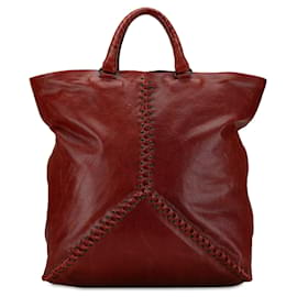 Bottega Veneta-Red Bottega Veneta Intrecciato Trimmed Tote-Red