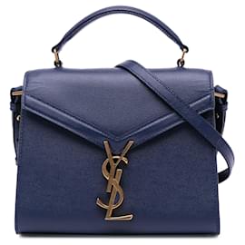 Saint Laurent-Blue Saint Laurent Mini Grain De Poudre Cassandra Top Handle Bag Satchel-Blue