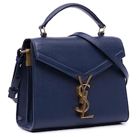 Saint Laurent-Blue Saint Laurent Mini Grain De Poudre Cassandra Top Handle Bag Satchel-Blue