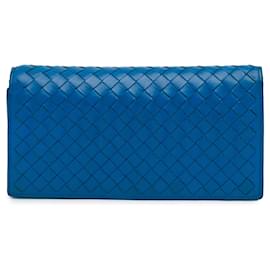 Bottega Veneta-Blue Bottega Veneta Intrecciato Continental Flap Wallet-Blue