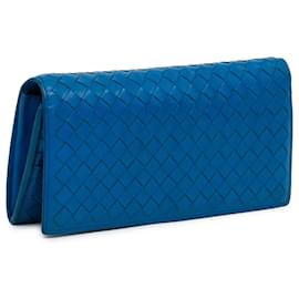 Bottega Veneta-Blue Bottega Veneta Intrecciato Continental Flap Wallet-Blue