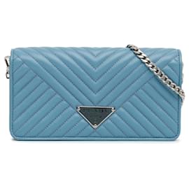 Prada-Blue Prada Mini Impunture Diagramme Wallet on Chain Crossbody Bag-Blue