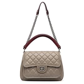 Chanel-Sac à main Prestige Flap en cuir de veau gris Chanel-Autre