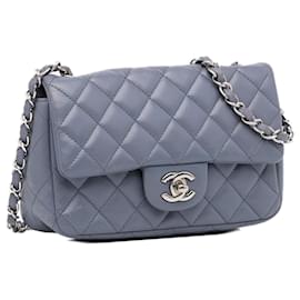 Chanel-Sac à bandoulière rectangulaire à rabat simple en agneau gris Chanel Mini Classic-Camel