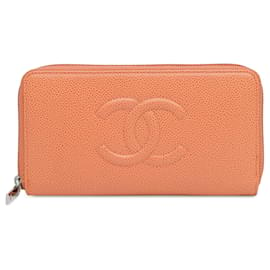 Chanel-Orange Chanel CC Caviar Leather Zip Around Long Wallet-Orange