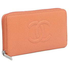 Chanel-Orange Chanel CC Caviar Leather Zip Around Long Wallet-Orange