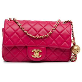 Chanel-Pink Chanel Mini Rectangular Lambskin Pearl Crush Flap Crossbody Bag-Pink