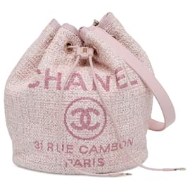 Chanel-Pink Chanel Tweed Deauville Drawstring Bucket Bag-Pink