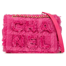 Chanel-Pink Chanel Wool Tweed Giant Logo Flap Shoulder Bag-Pink