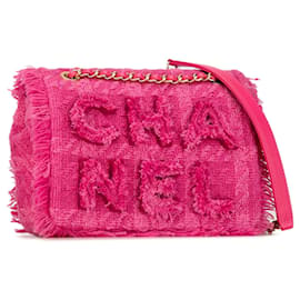 Chanel-Pink Chanel Wool Tweed Giant Logo Flap Shoulder Bag-Pink