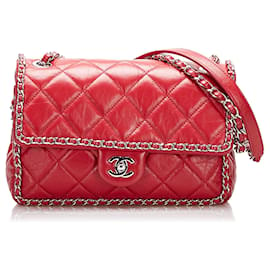 Chanel-Sac à rabat en chaîne froissée rouge Chanel-Rouge