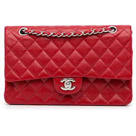 Chanel-Sac à épaule Chanel Medium Classic Caviar Double Flap rouge-Rouge